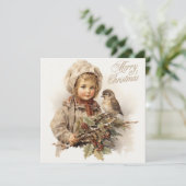 Vrolijk Kerstmis  Kind met Vogel Feestdagenkaart (Staand voorkant)