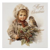 Vrolijk Kerstmis  Kind met Vogel Perfect Poster (Voorkant)
