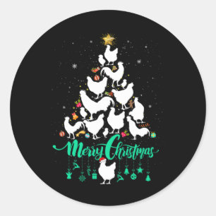 Vrolijk Kerstmis Kip Boom Plezier Ronde Sticker