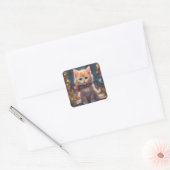 Vrolijk Kerstmis Kitty Kat, Vakantie Kitten, Huisd Vierkante Sticker (Envelop)