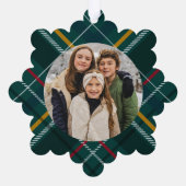 Vrolijk Kerstmis klassiek groen plaid twee foto Ornament Kaart (Achterkant)