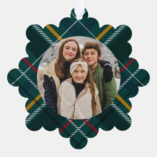 Vrolijk Kerstmis klassiek groen plaid twee foto Ornament Kaart (Achterkant)