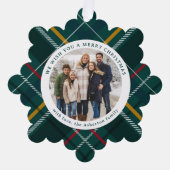Vrolijk Kerstmis klassiek groen plaid twee foto Ornament Kaart (Voorkant)