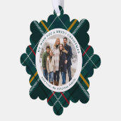 Vrolijk Kerstmis klassiek groen plaid twee foto Ornament Kaart (Links)