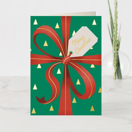 Vrolijk Kerstmis Klassiek Rood Lint Gift Folie Feestdagenkaart (Voorkant)