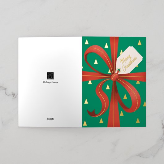 Vrolijk Kerstmis Klassiek Rood Lint Gift Folie Feestdagenkaart (Buiten Laag)