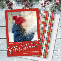Vrolijk Kerstmis Klassieke Kalligrafie Rood Plaid