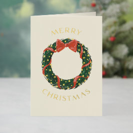 Vrolijk Kerstmis Klassieke Krans Goud Folie Feestdagenkaart