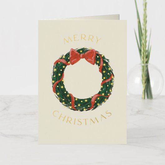 Vrolijk Kerstmis Klassieke Krans Goud Folie Feestdagenkaart (Voorkant)
