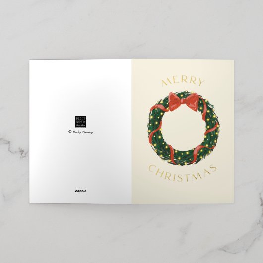 Vrolijk Kerstmis Klassieke Krans Goud Folie Feestdagenkaart (Buiten Laag)