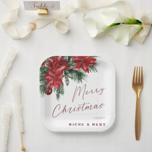 Vrolijk Kerstmis Klassieke Krans Kerstfeest Papieren Bordje (Huwelijk)