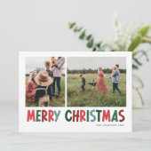 Vrolijk Kerstmis Kleurrijke levendige multi-foto Feestdagenkaart (Staand voorkant)