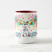 Vrolijk Kerstmis Kleurrijke uilen & Bloemen Mok (Midden)