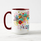 Vrolijk Kerstmis Kleurrijke uilen & Bloemen Mok (Links)