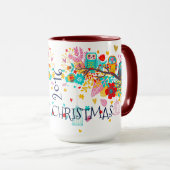 Vrolijk Kerstmis Kleurrijke uilen & Bloemen Mok (Voorkant rechts)