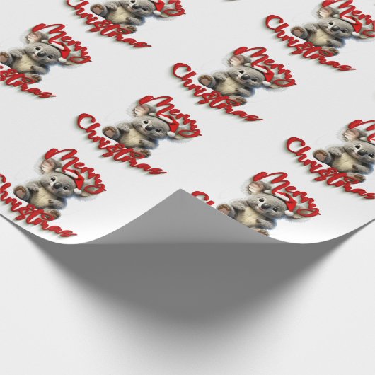 Vrolijk Kerstmis Koala met Kerstmis Kerstman Hoed Cadeaupapier (Hoek)