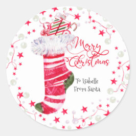 Vrolijk Kerstmis kous gepersonaliseerd Ronde Sticker