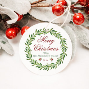 Vrolijk Kerstmis krans Familie Klassiek Bedankjes Labels