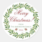 Vrolijk Kerstmis krans familie Ronde Sticker (Voorkant)