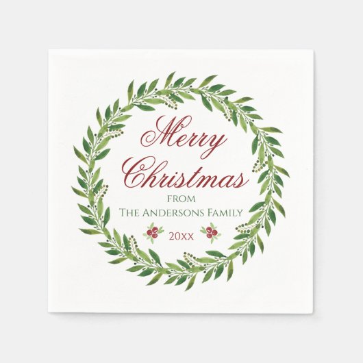 Vrolijk Kerstmis krans familie Servet (Voorkant)