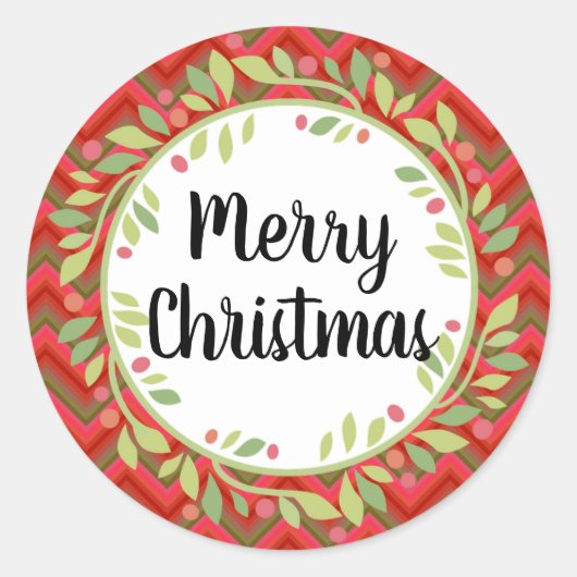 Vrolijk Kerstmis Krans Retro Red Ronde Sticker (Voorkant)