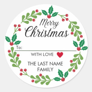 Vrolijk Kerstmis Krans Stickers met Hart Aan Van