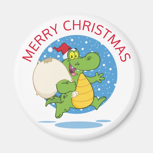 Vrolijk Kerstmis Krokodil Santa | FEESTDAGEN Magneet (Voorkant)