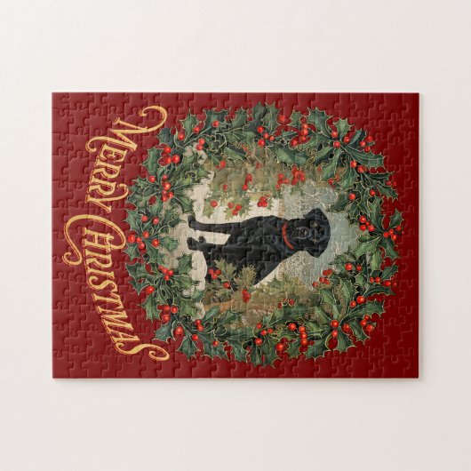 Vrolijk Kerstmis Labrador Retriever Legpuzzel (Horizontaal)