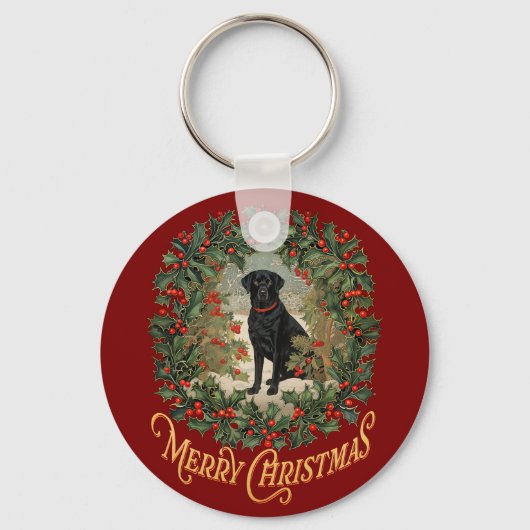 Vrolijk Kerstmis Labrador Retriever Sleutelhanger (Voorkant)