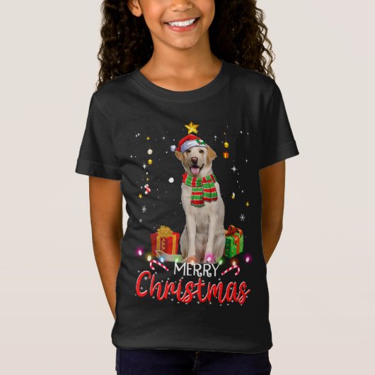 Vrolijk Kerstmis Labrador Santa Hat Tree Lights PJ T-shirt (Voorkant)