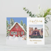 Vrolijk Kerstmis Land Scène Familie Foto Kaart (Staand voorkant)