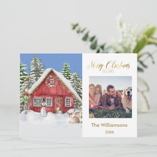 Vrolijk Kerstmis Land Scène Familie Foto Kaart (Staand voorkant)
