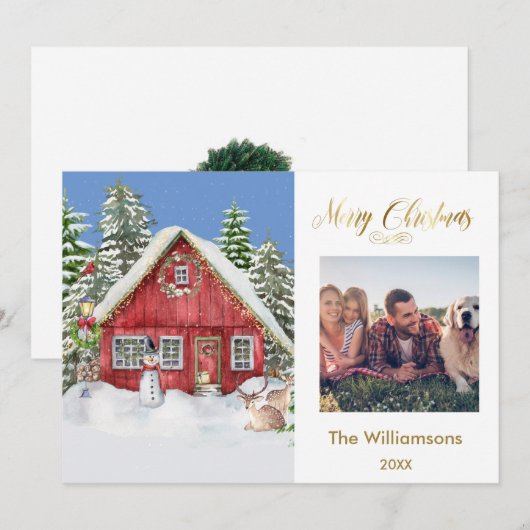 Vrolijk Kerstmis Land Scène Familie Foto Kaart (Voorkant / Achterkant)
