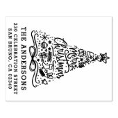 Vrolijk Kerstmis Lettering Naam & Terugkeeradres Rubberstempel (Afrduk)