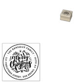Vrolijk Kerstmis Lettering Naam & Terugkeeradres Rubberstempel (Gestempeld)