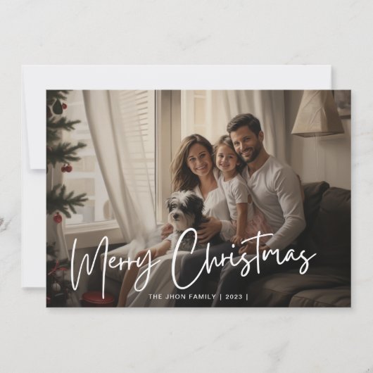 Vrolijk Kerstmis Leuk Familie Foto Chique Rood Feestdagenkaart (Voorkant)