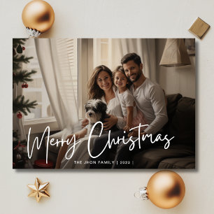 Vrolijk Kerstmis Leuk Familie Foto Chique Rood Feestdagenkaart