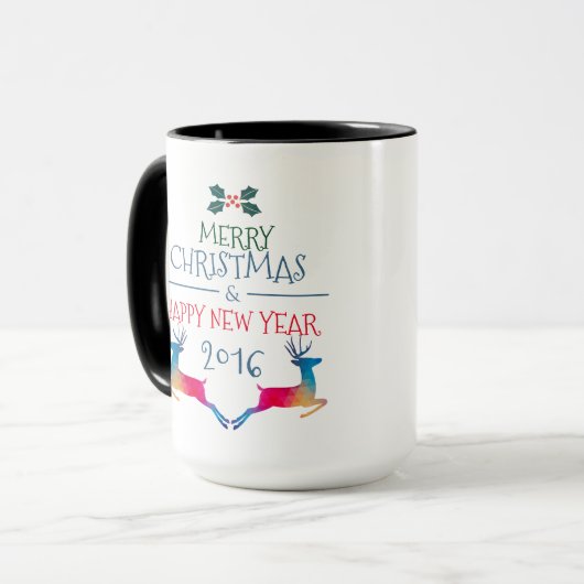 Vrolijk Kerstmis Leuk Hert & Aangepaste Tekst Mok (Voorkant links)