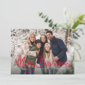 Vrolijk Kerstmis leuk script eenvoudige rode foto Feestdagenkaart (Staand voorkant)