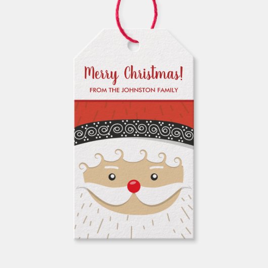 Vrolijk Kerstmis Leuke Kerstman Familienaam Feest Cadeaulabel (Voorkant)