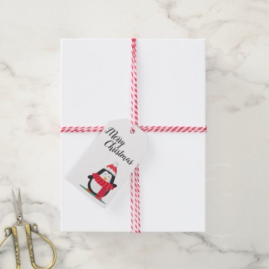 Vrolijk Kerstmis Leuke Pinguïn Santa Hoed Kerstmis Cadeaulabel (Met Touw)