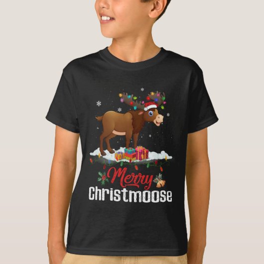 Vrolijk Kerstmis Licht Moose Grappige Kerstmis T-shirt (Voorkant)