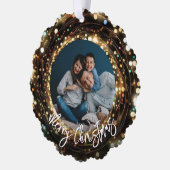 Vrolijk Kerstmis Licht Strands Foto Ornament Kaart (Links)