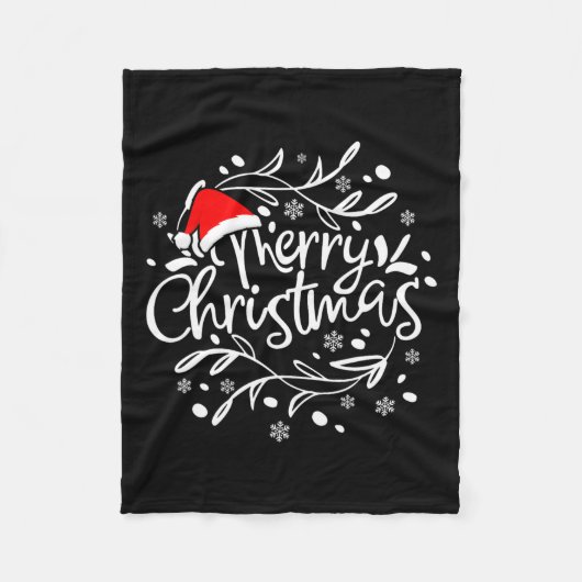 Vrolijk Kerstmis Lichten Rode Kerstman Hoed Xmas F Fleece Deken (Voorkant)