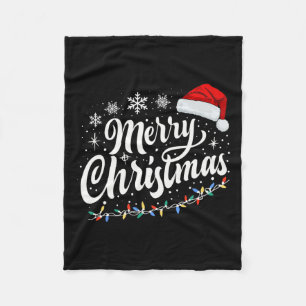 Vrolijk Kerstmis Lichten Rode Kerstman Hoed Xmas F Fleece Deken