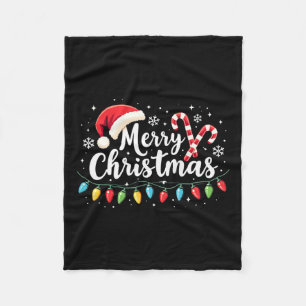 Vrolijk Kerstmis Lichten Rode Kerstman Hoed Xmas F Fleece Deken