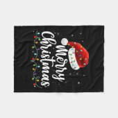 Vrolijk Kerstmis Lichten Rode Kerstman Hoed Xmas F Fleece Deken (Voorkant (Horizontaal))