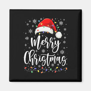 Vrolijk Kerstmis Lichten Rode Kerstman Hoed Xmas F Magneet