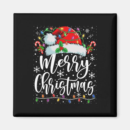 Vrolijk Kerstmis Lichten Rode Kerstman Hoed Xmas F Magneet (Voorkant)