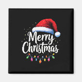 Vrolijk Kerstmis Lichten Rode Kerstman Hoed Xmas F Magneet (Voorkant)